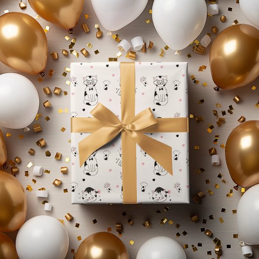 ラインアートかわいい子ネコ「愛してる」 ラッピングペーパー