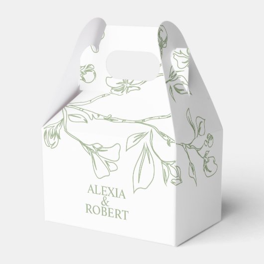 ラインアートのセージ緑の花結婚の枝 フェイバーボックス (正面サイド)