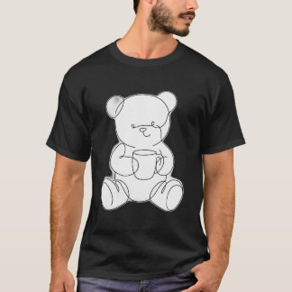 ラインアートのテディベアとマグカップ - シンプルなクマ Tシャツ
