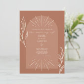 ラインアートのテラコッタアーチスクリプト植物画 招待状 (スタンド正面)