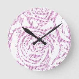 ラインアートのピンクのバラ ラウンド壁時計