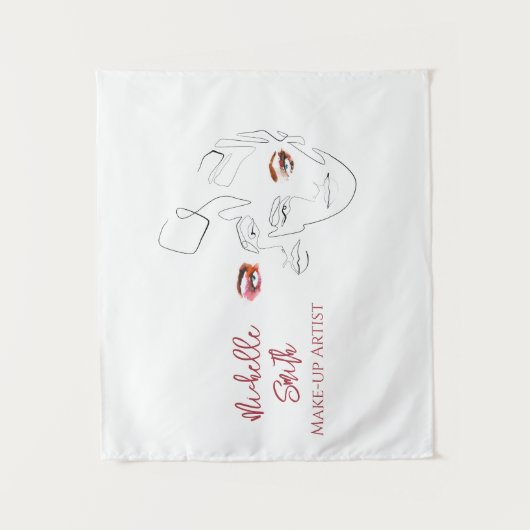 ラインアートのファッション メイクアップ、メイクアップアーティストのブランディング タペストリー (正面)