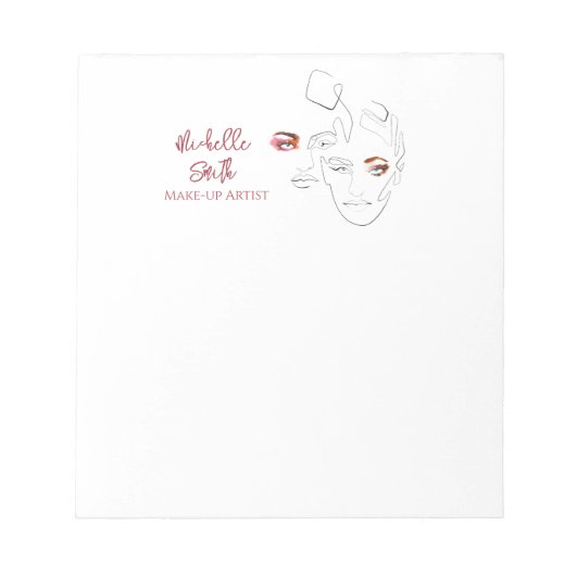 ラインアートのファッション メイクアップ、メイクアップアーティストのブランディング ノートパッド (正面)