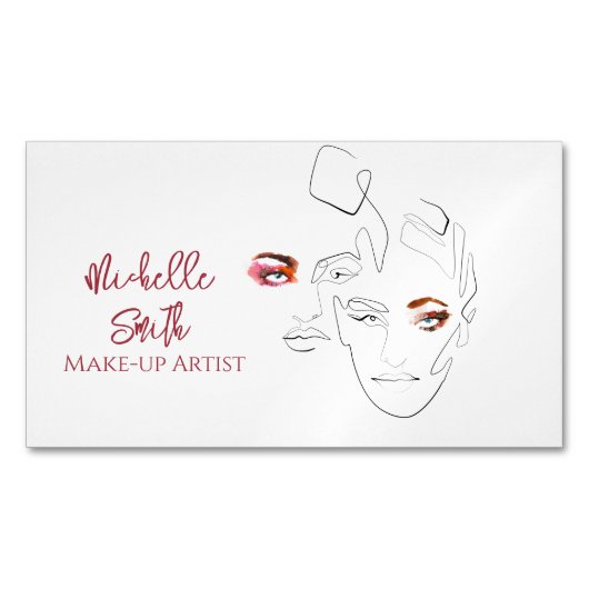 ラインアートのファッション メイクアップ、メイクアップアーティストのブランディング マグネット名刺 (正面)