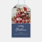 ラインアートのミスタントブルー&ホワイトのクリスマスクレスト ギフトタグ (正面)