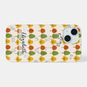 ラインアートの動物たちと秋の樹々 iPhone 15ケース (裏面横)