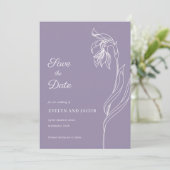 ラインアートの花のアーチ ラベンダー Save the Date 招待状 (スタンド正面)