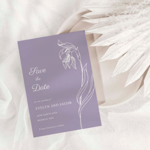 ラインアートの花のアーチ ラベンダー Save the Date 招待状