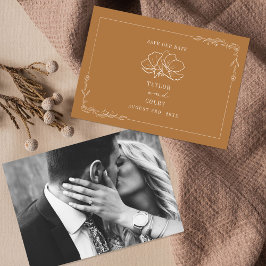 ラインアートの花のウェディング ゴールデンロッド セーブザデート