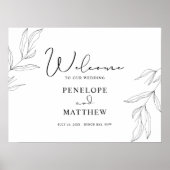 ラインアートの葉のウェルカムサイン ポスター (正面)