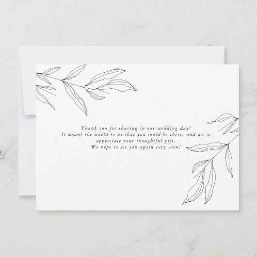 ラインアートの葉の感謝カード サンキューカード (裏面)