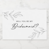 ラインアートの葉の花嫁のきらめくワインラベル スパークリングワインラベル (シングルラベル)