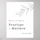 ラインアートの葉の葉のウェルカムサイン ポスター (正面)