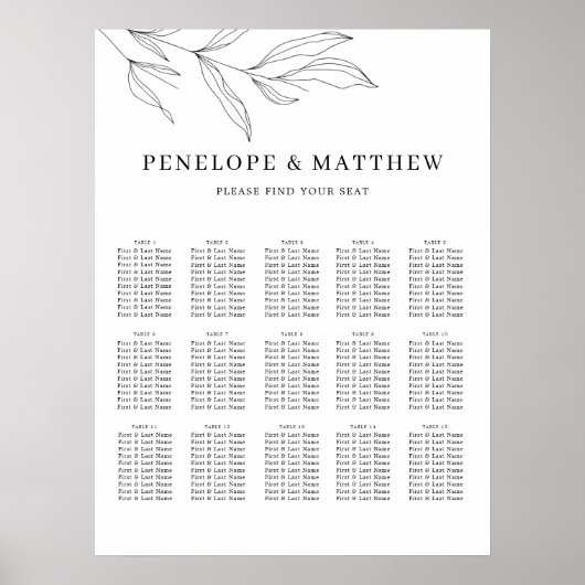 ラインアートの葉葉の座席表 ポスター (正面)