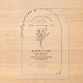 ラインアートアーチフローラ結婚ブーケ アクリル招待状 (正面)