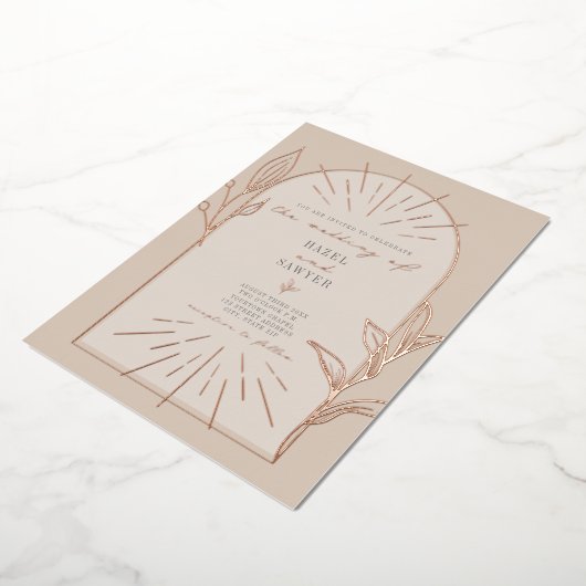ラインアートアーチボタニカルオフホワイト結婚ズ 箔招待状 (回転した状態)