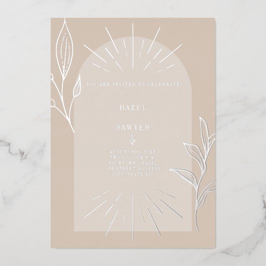 ラインアートアーチボタニカルタン 箔招待状 (正面)