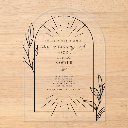 ラインアートアーチ結婚植物学 アクリル招待状 (正面)