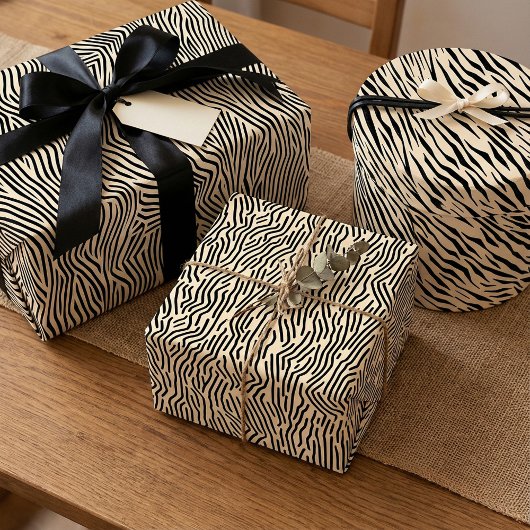 ラインアートインスパイア自然 – 幾何学黒とベージュ ラッピングペーパーシート