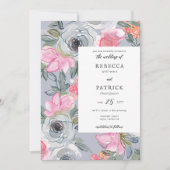 ラインアートウォーターカラーフローラエレガントな結婚式 招待状 (正面)