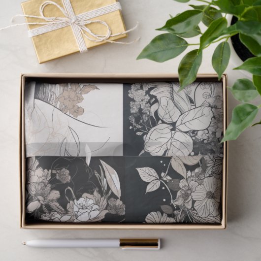 ラインアートウーマンコラージュ2デコページ紙 薄葉紙 (ギフト)