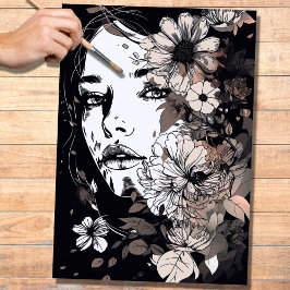 ラインアートウーマン1デコページ紙 薄葉紙