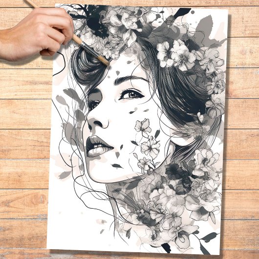 ラインアートウーマン2デコページ紙 薄葉紙
