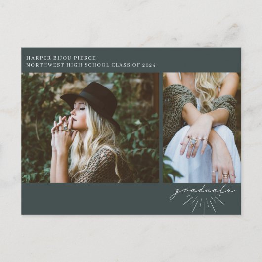 ラインアートエメラルド卒業パーティー写真 ポストカード (正面)