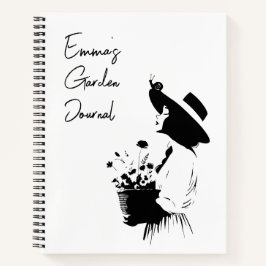 ラインアートガール花カスタム文字 ノートブック