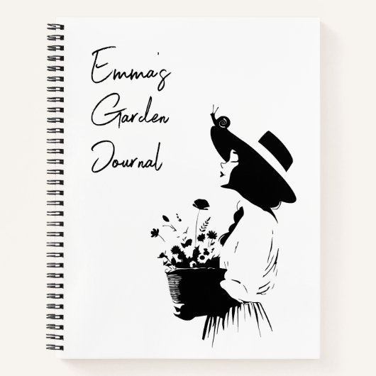 ラインアートガール花カスタム文字 ノートブック (正面)