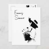 ラインアートガール花カスタム文字 ポストカード (正面/裏面)