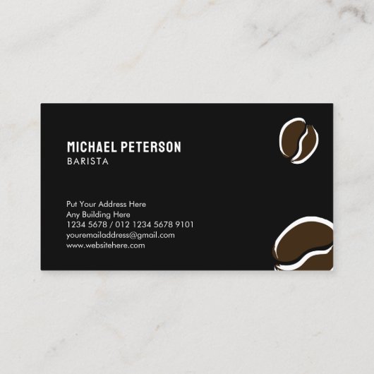 ラインアートコーヒーカップと豆オンブラック 名刺 (裏面)