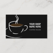 ラインアートコーヒーカップと豆オンブラック 名刺 (正面)