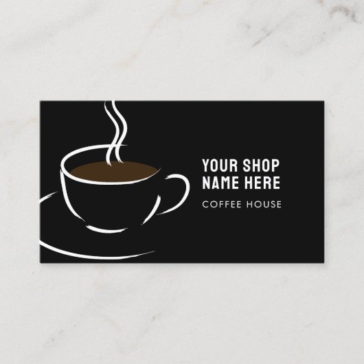 ラインアートコーヒーカップと豆オンブラック 名刺 (正面)