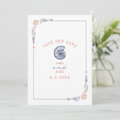 ラインアートシーシェルレッド&ブルー素朴ビーチ結婚式 セーブザデート (スタンド正面)