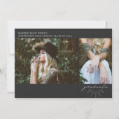 ラインアートスクリプトグレー卒業2写真 案内状 (正面)