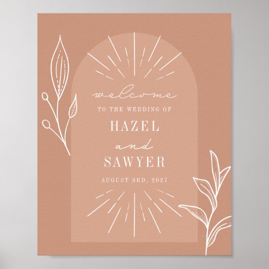 ラインアートスクリプトテラコッタ結婚のウェルカムポスター ポスター (正面)