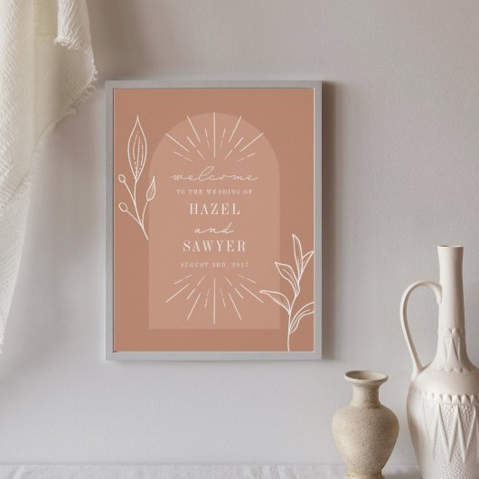 ラインアートスクリプトテラコッタ結婚のウェルカムポスター ポスター