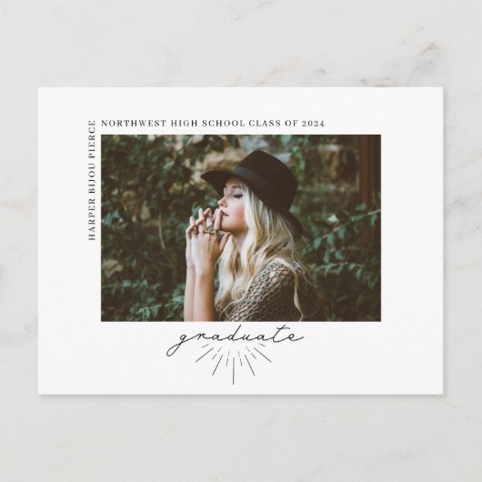 ラインアートスクリプト卒業水平フォトアニメーション ポストカード (正面)