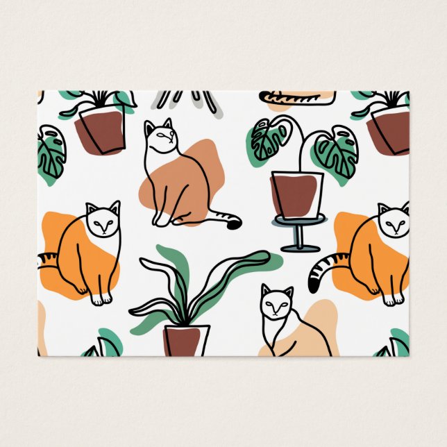 ラインアートスケッチ猫と花 (正面)
