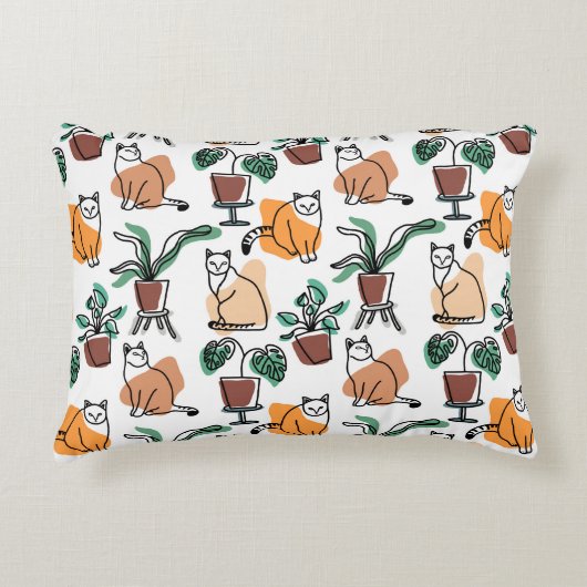 ラインアートスケッチ猫と花 アクセントクッション (正面)