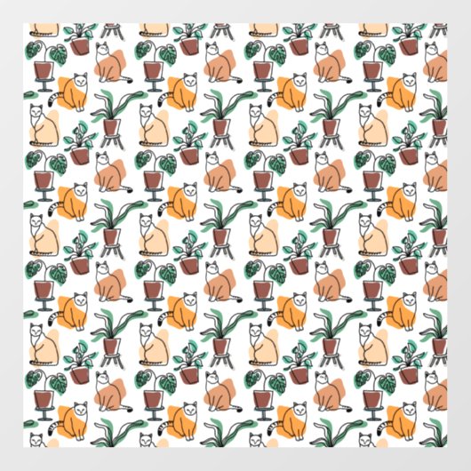 ラインアートスケッチ猫と花 ウィンドウサイン (シート)