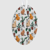 ラインアートスケッチ猫と花 オーナメント (正面)