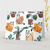 ラインアートスケッチ猫と花 カード (黄色い花)