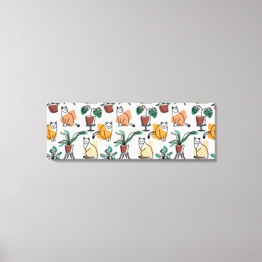 ラインアートスケッチ猫と花 キャンバスプリント (正面)