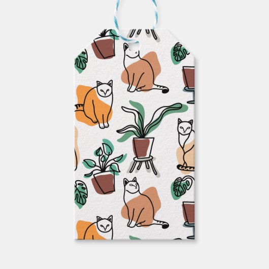 ラインアートスケッチ猫と花 ギフトタグ (正面)