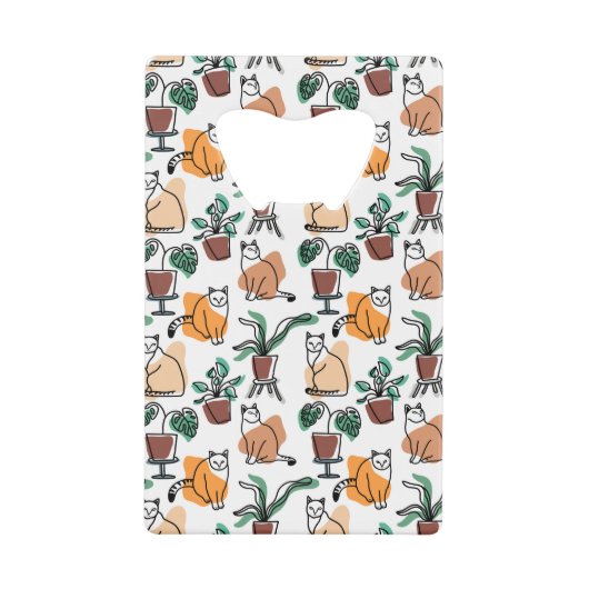 ラインアートスケッチ猫と花 クレジットカード栓抜き (正面)