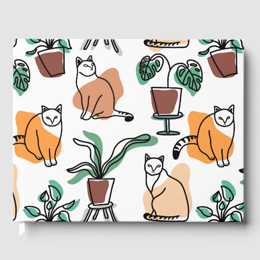ラインアートスケッチ猫と花 ゲストブック (正面)