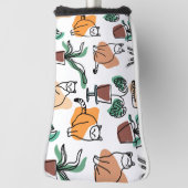 ラインアートスケッチ猫と花 ゴルフヘッドカバー (回転90)