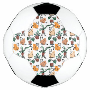 ラインアートスケッチ猫と花 サッカーボール